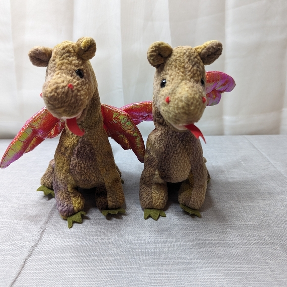 1998 Vintage TY Scorch Green Purple Dragon Plush Toy Beanie Babies Lot Of 2 toys - Picture 1 of 16